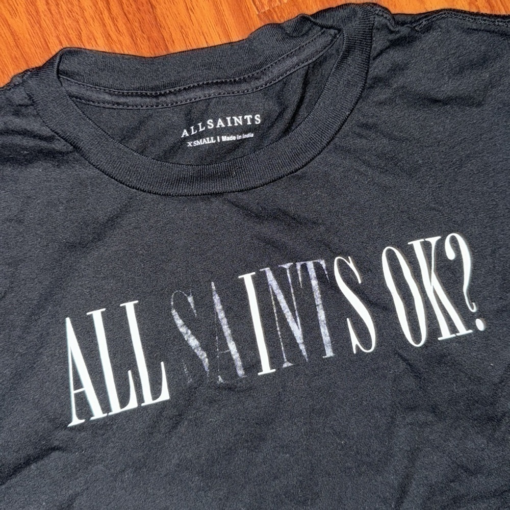 AllSaints all saints Men's unisex Black Okay Crew T-shirt size XS black white - Picture 3 of 7